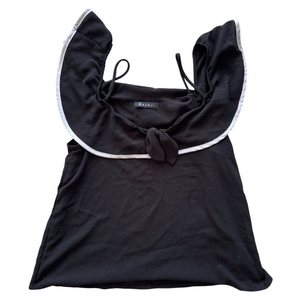 Kanji women’s black off the shoulder blouse with white trim size medium